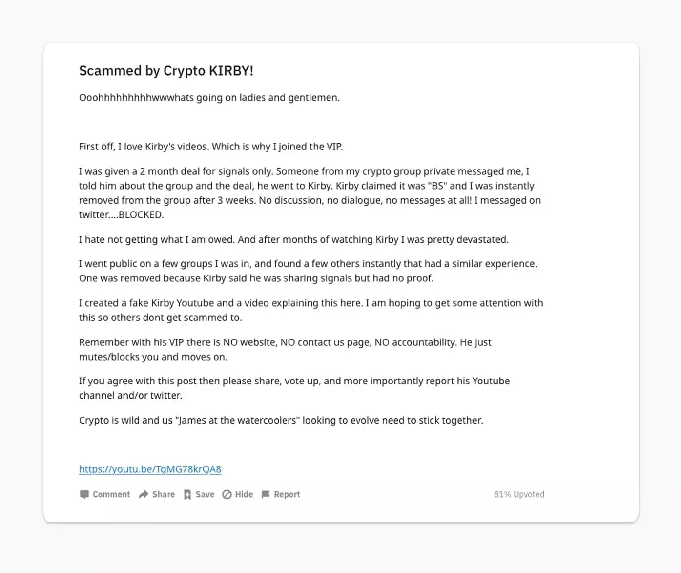 user was scammed by crypto kirby 