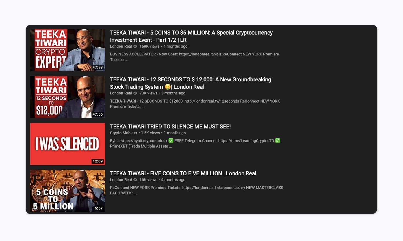 which five coins in cryptocurrency is teeka talking about