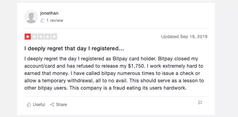 BitPay wallet negative feedback
