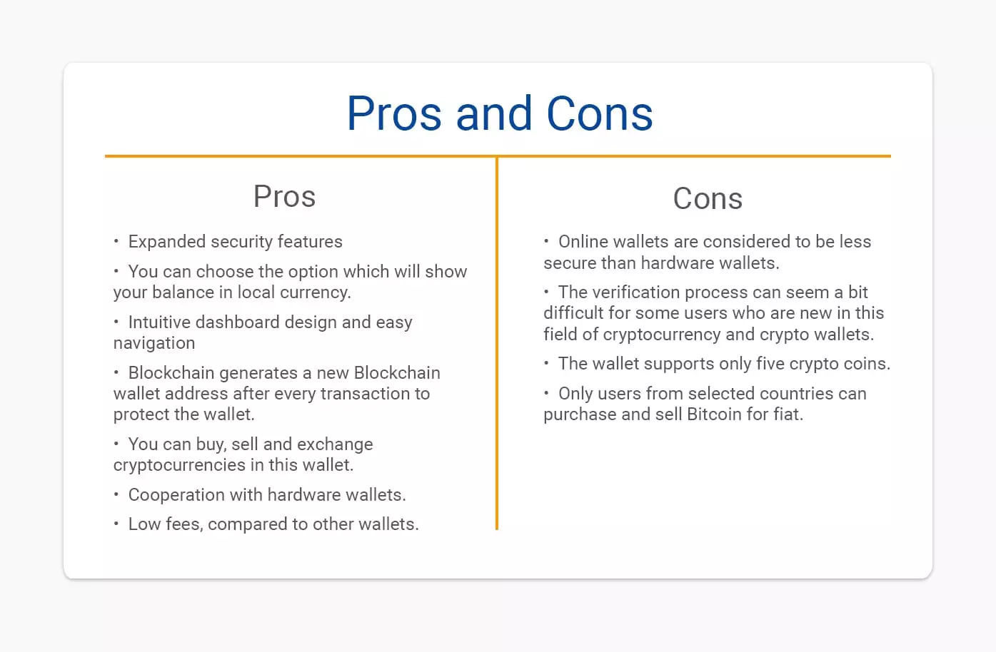 pros and cons of blockchain wallet 